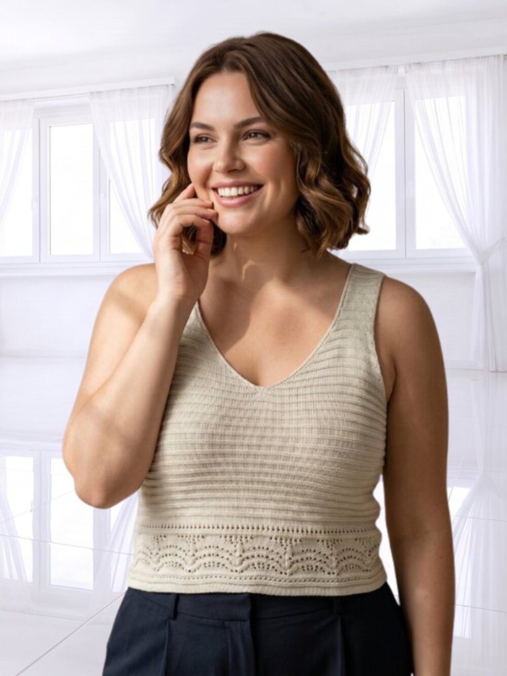 Broadway 38 Sleeveless V-Neck Knit Tank Top Sweater Neutral Minimalist XL